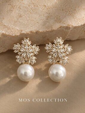 Pearl CZ Floral Statement Earrings MOS COLLECTION